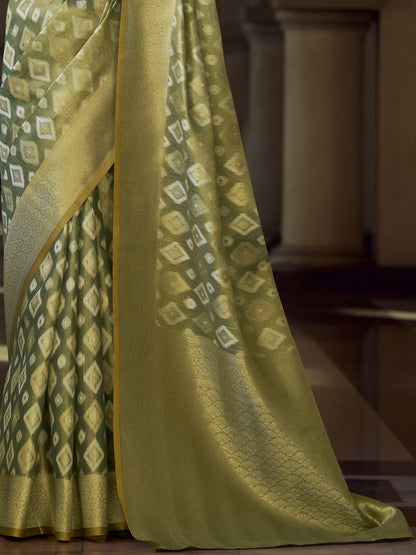 Emerald Green Zari Woven Tissue Silk Saree