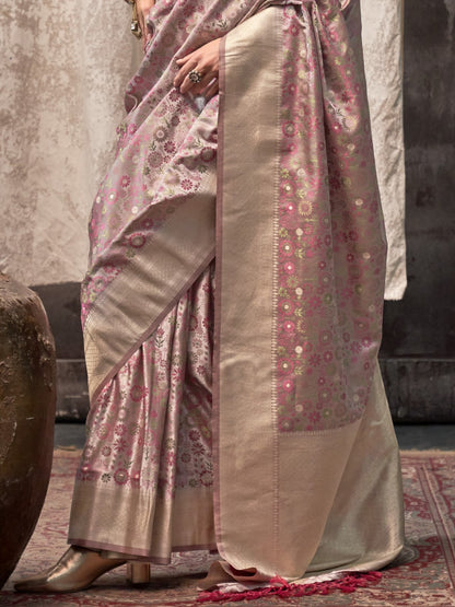 Dusty Pink Woven Banarasi Satin Silk Saree