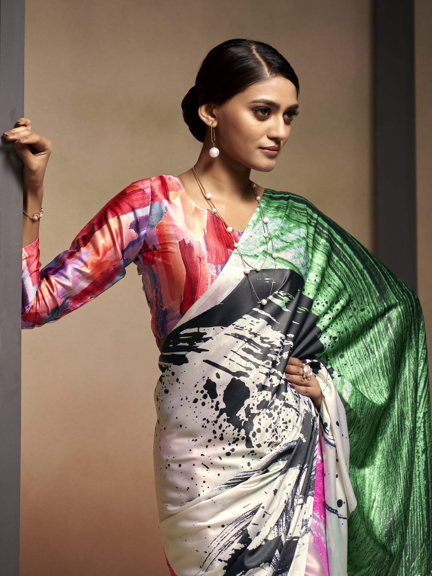 Multicolor Satin Silk Printed Saree