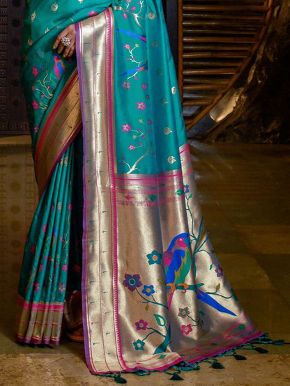 Cerulean Blue Woven Paithani Saree