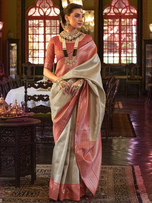 Ivory White Kanjivaram Saree