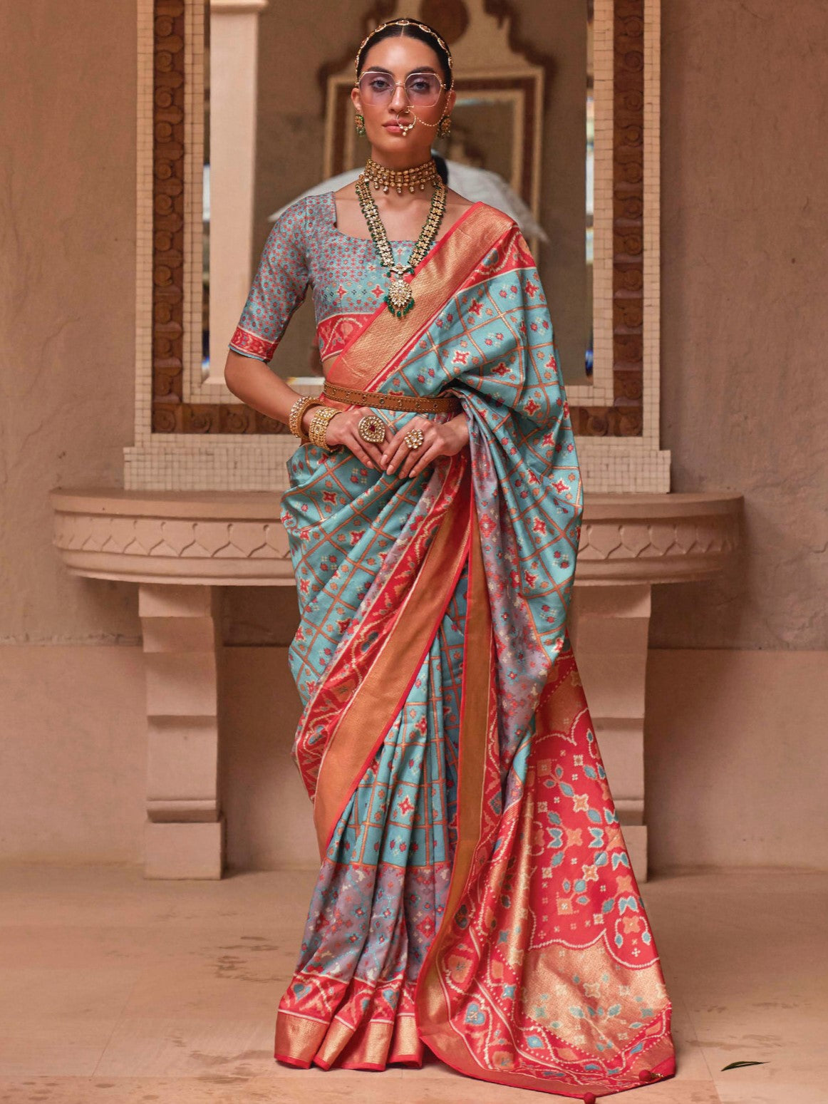 Steel Blue Patola Saree