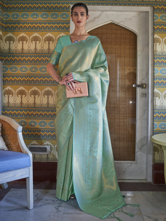 Aqua Mint Kanjivaram Saree