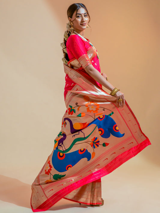 Hot Pink Paithani Saree