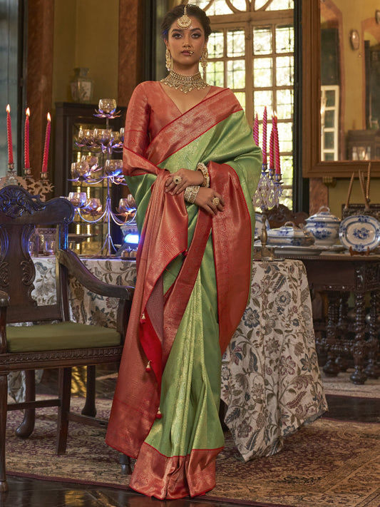 Olive Green Kanjivaram Saree