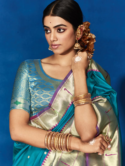 Cerulean Blue Paithani Saree