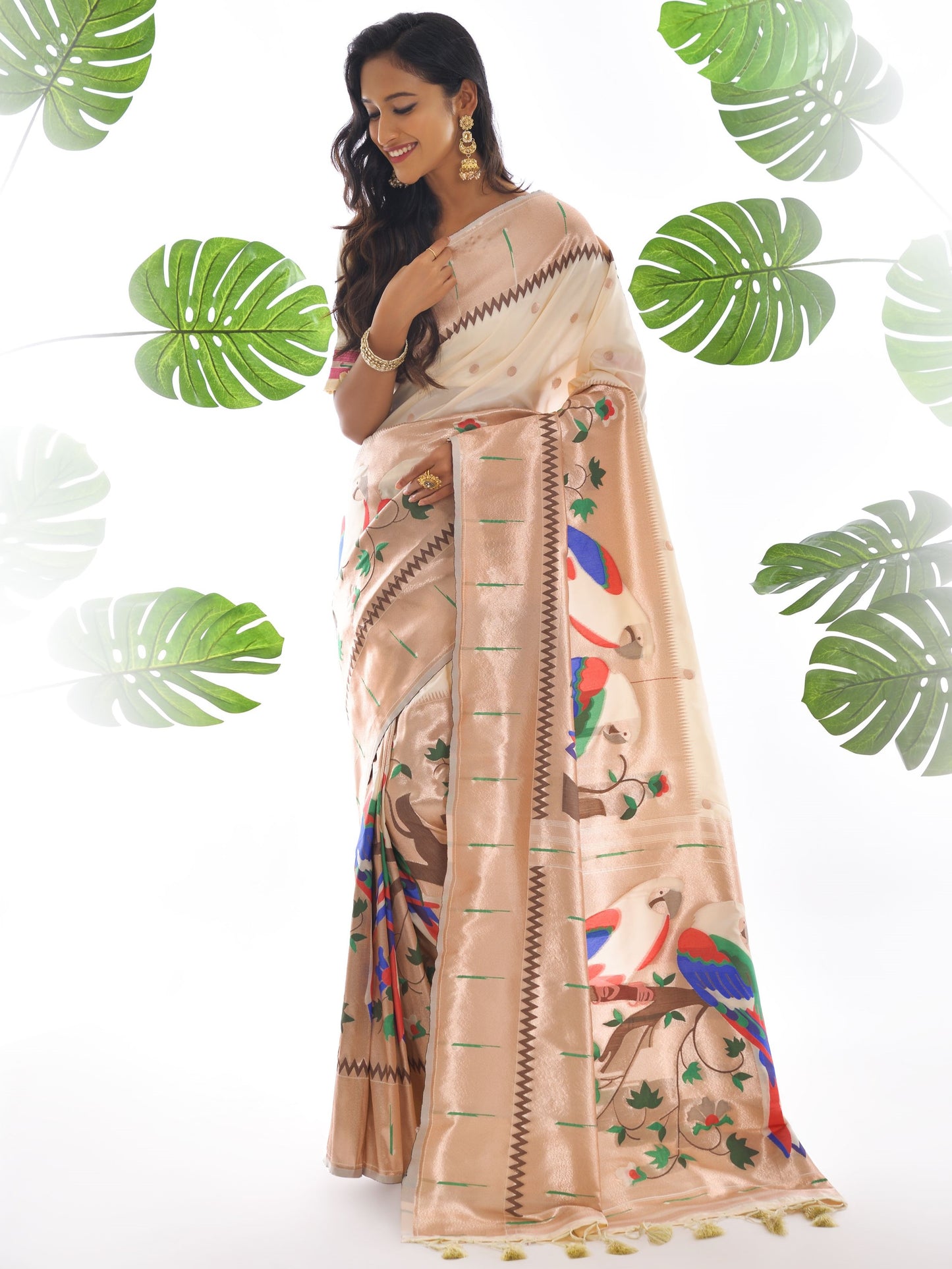 Vanilla White Woven Paithani Saree