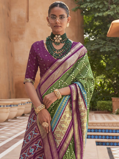 Avocado Green Patola Saree