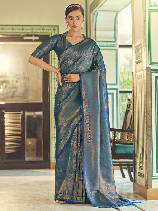 French Blue Kanjivaram Saree