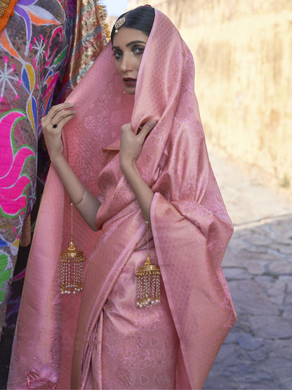 Flamingo Pink Kanjivaram Saree