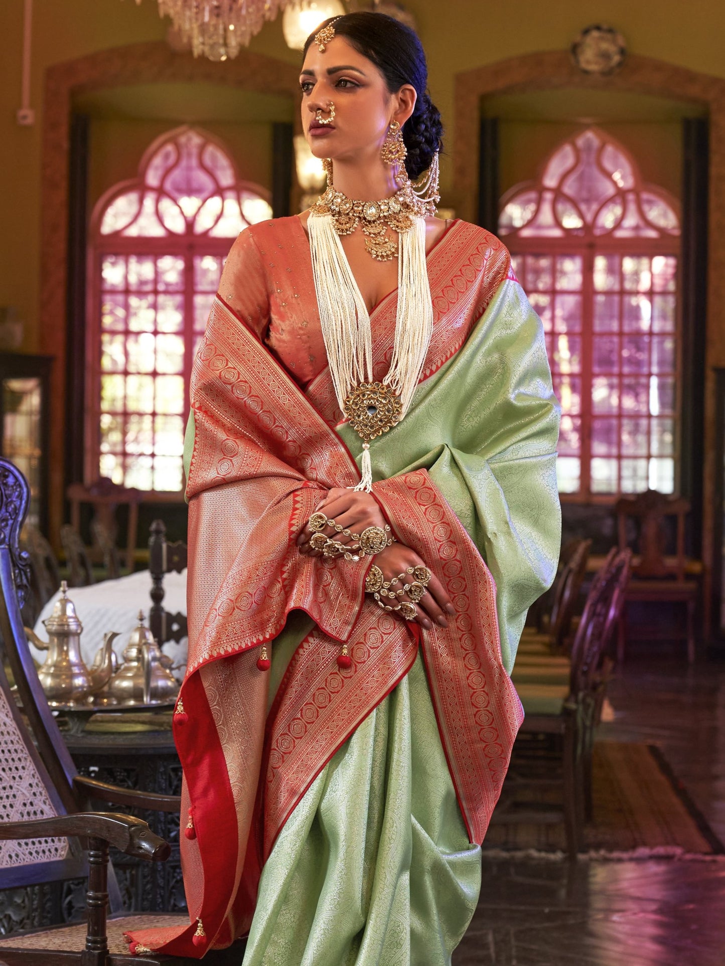 Mint Green Kanjivaram Saree