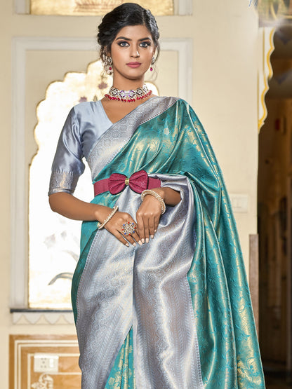 Pacific Blue Kanjivaram Saree