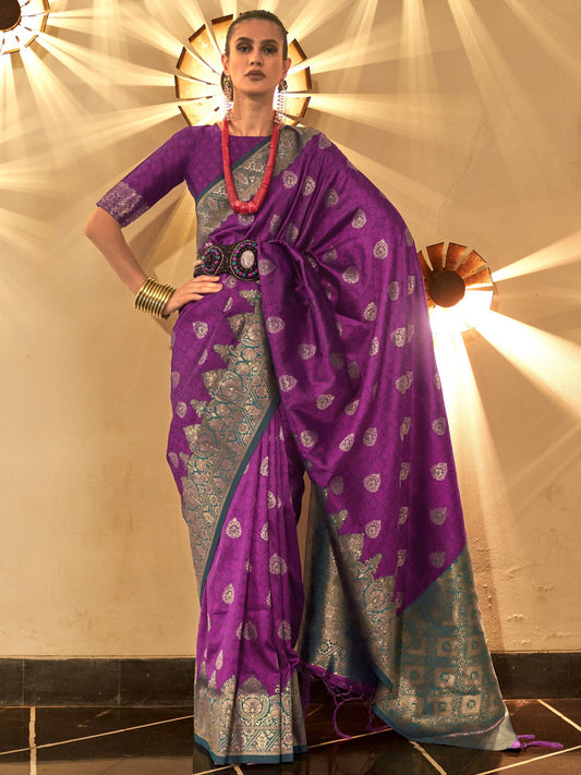 Indigo Violet Woven Banarasi Saree