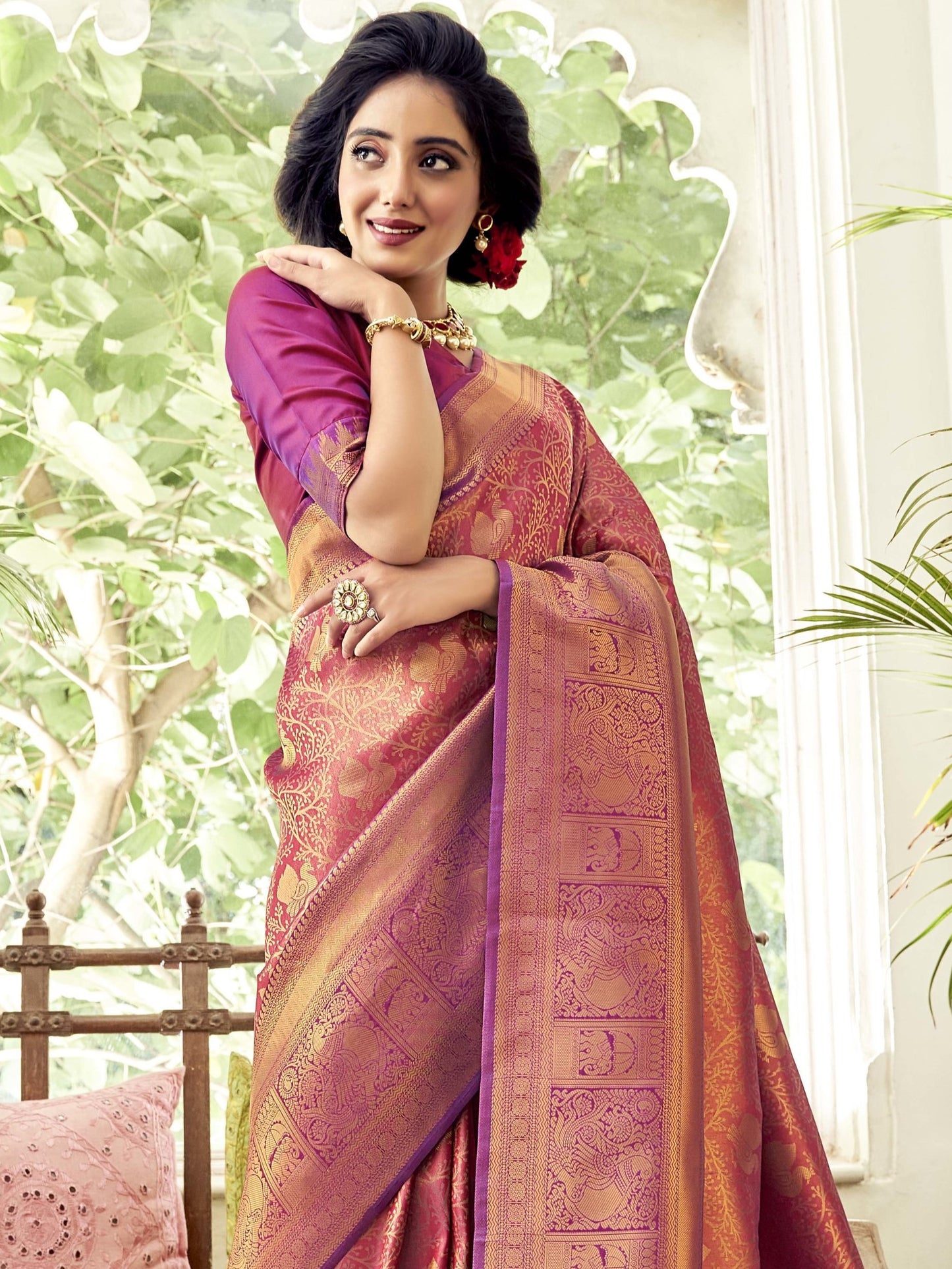 Plum Magenta Kanjivaram Saree