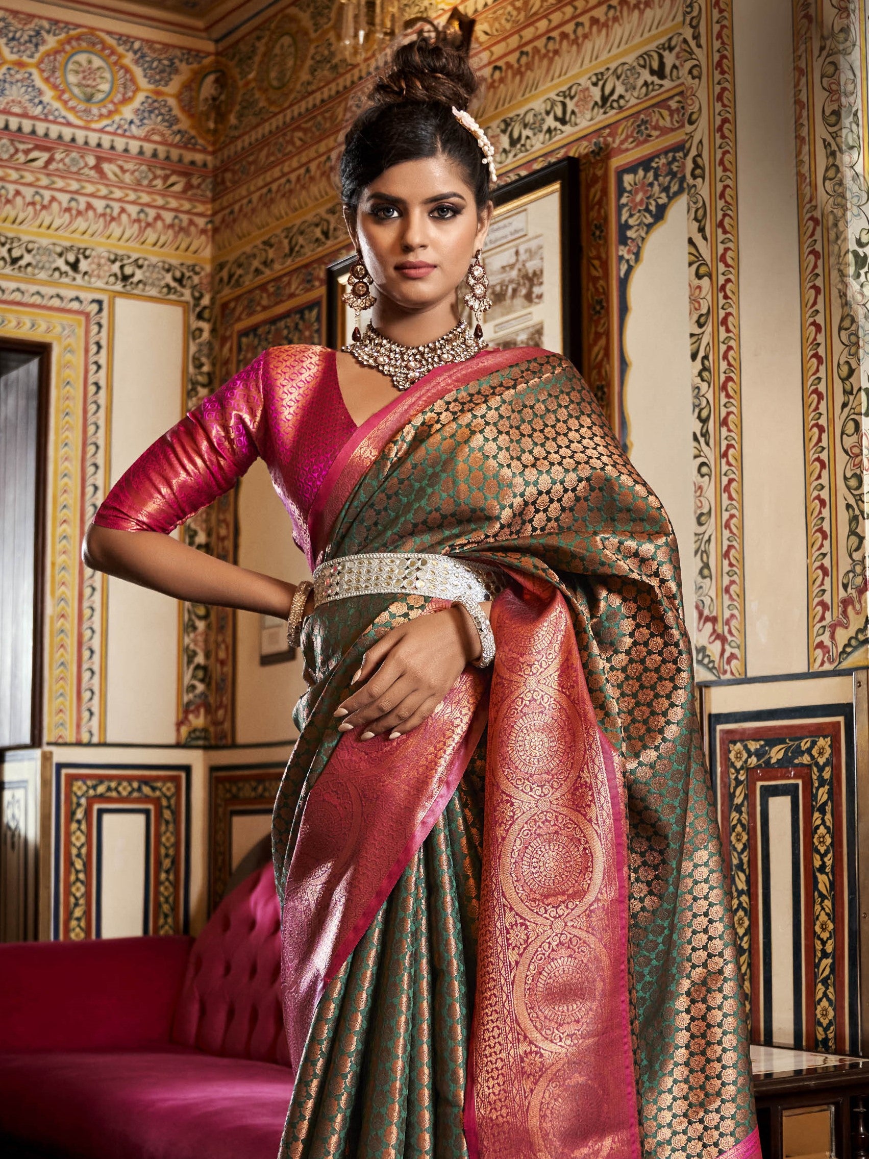 Buy Pista Green Kanjivaram Silk Saree For Women Online