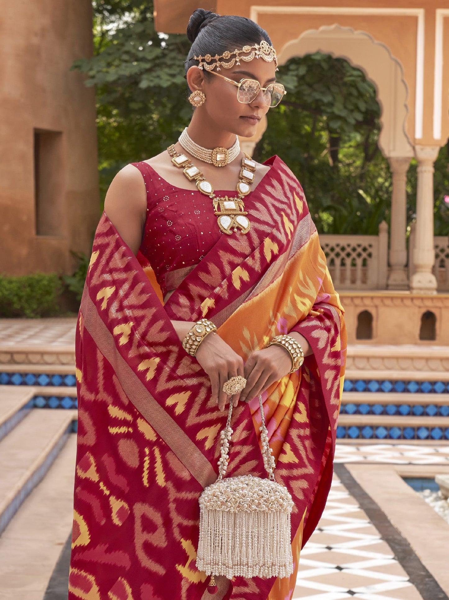 Flame Orange Patola Saree