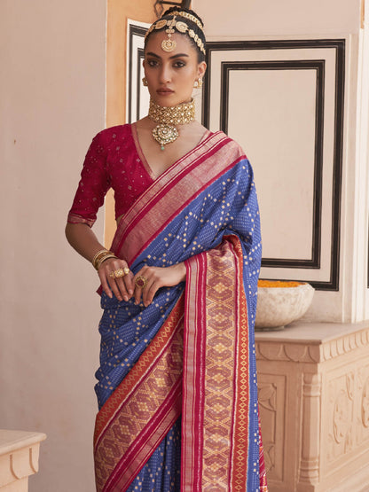 Neon Blue Patola Saree