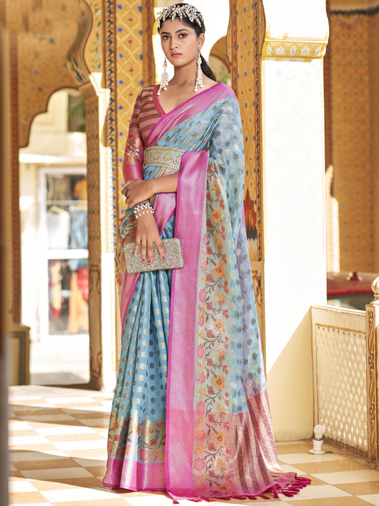 Pale Blue Tissue Silk Saree