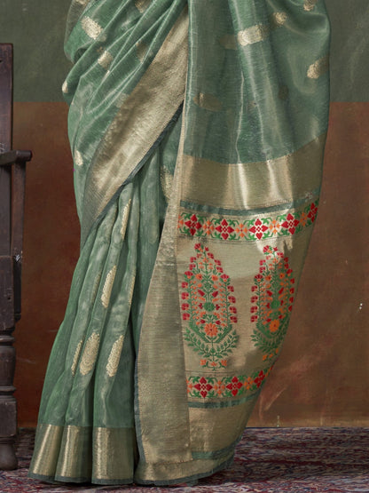 Jade Green Woven Paithani Tissue Silk Saree