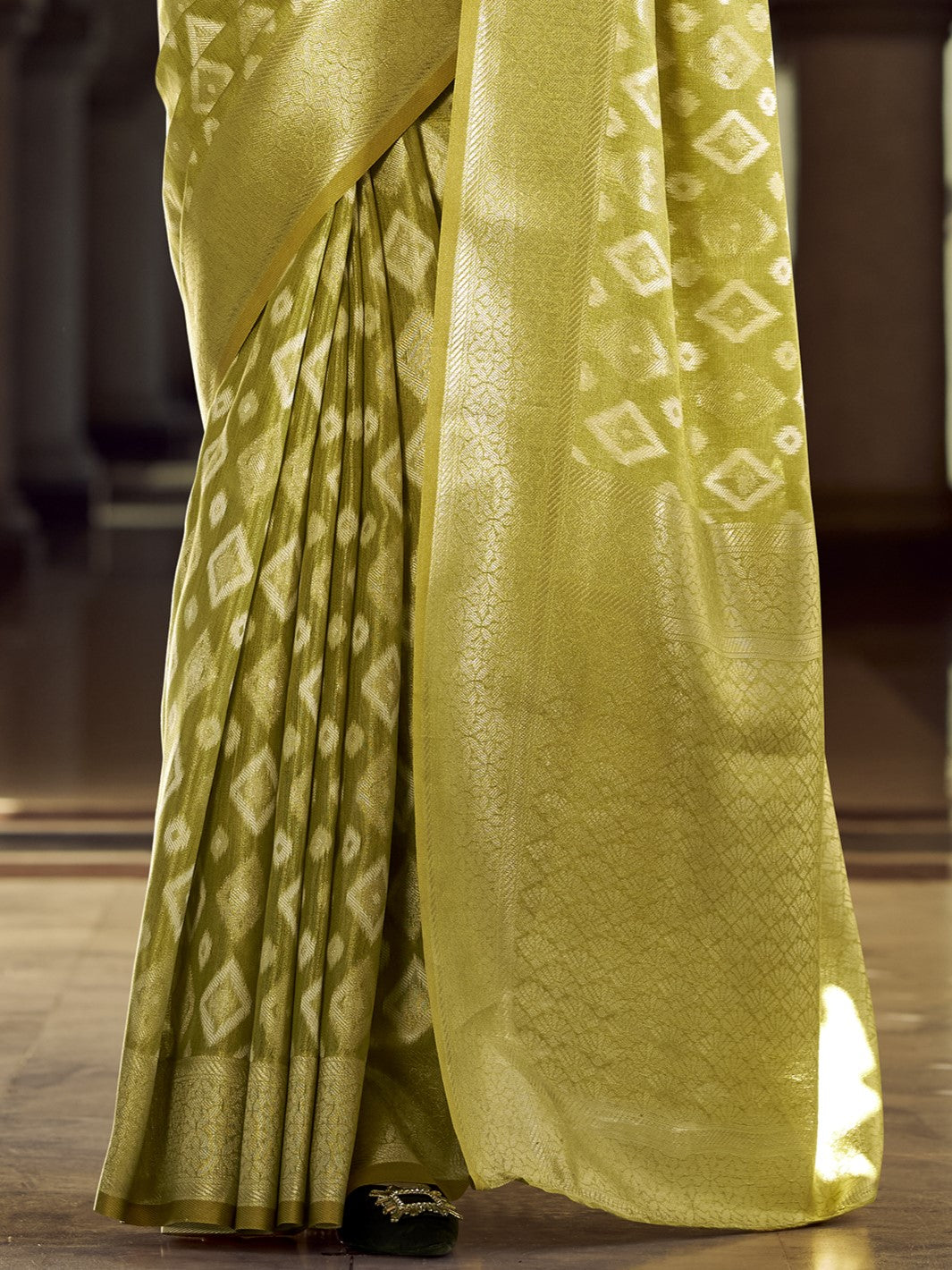 Olive Green Zari Woven Tissue Silk Saree