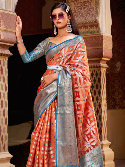 Brick Brown Tissue Silk Saree