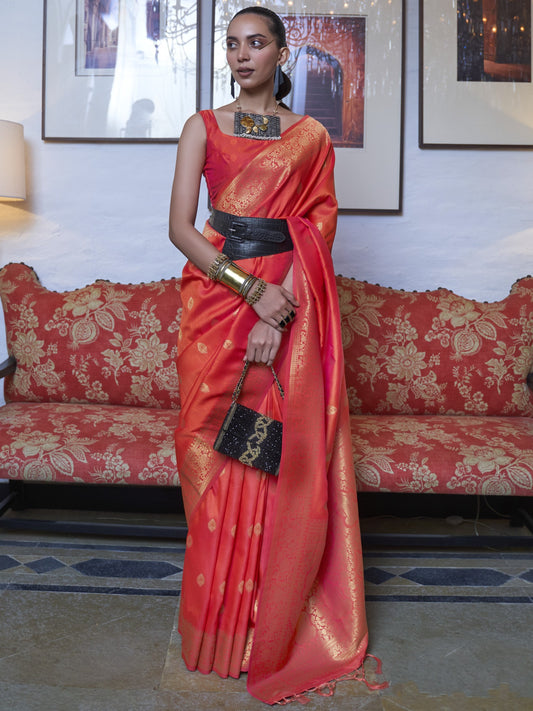 Clementine Orange Banarasi Saree