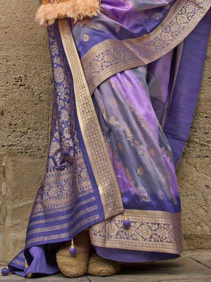 Iris Lavender Banarasi Print Soft Silk Saree