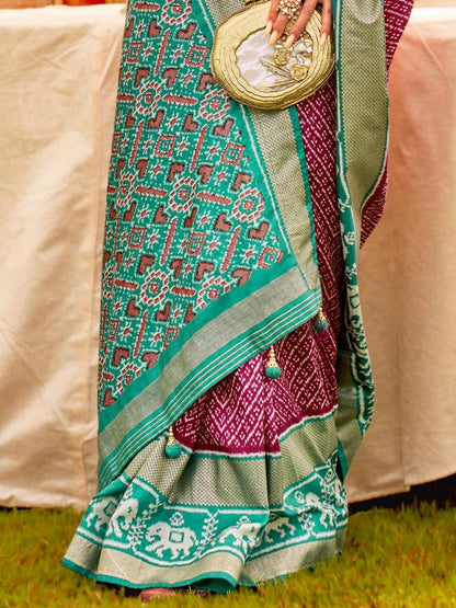 Magenta and Teal Patola Saree