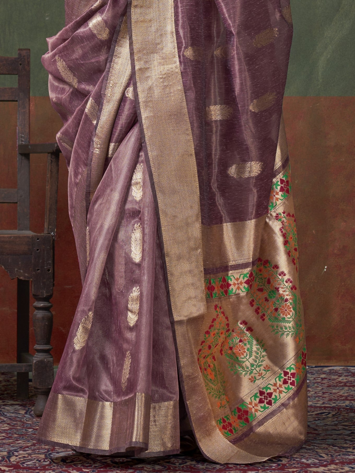 Dusty Purple Woven Paithani Tissue Silk Saree