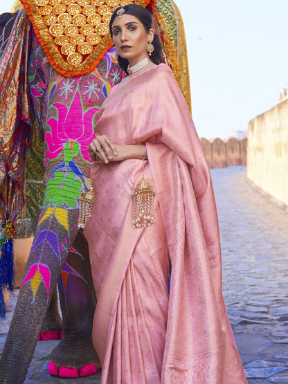 Flamingo Pink Kanjivaram Saree