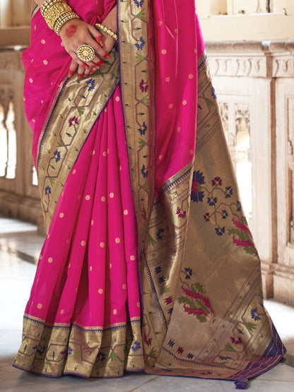 Neon Pink Woven Paithani Saree