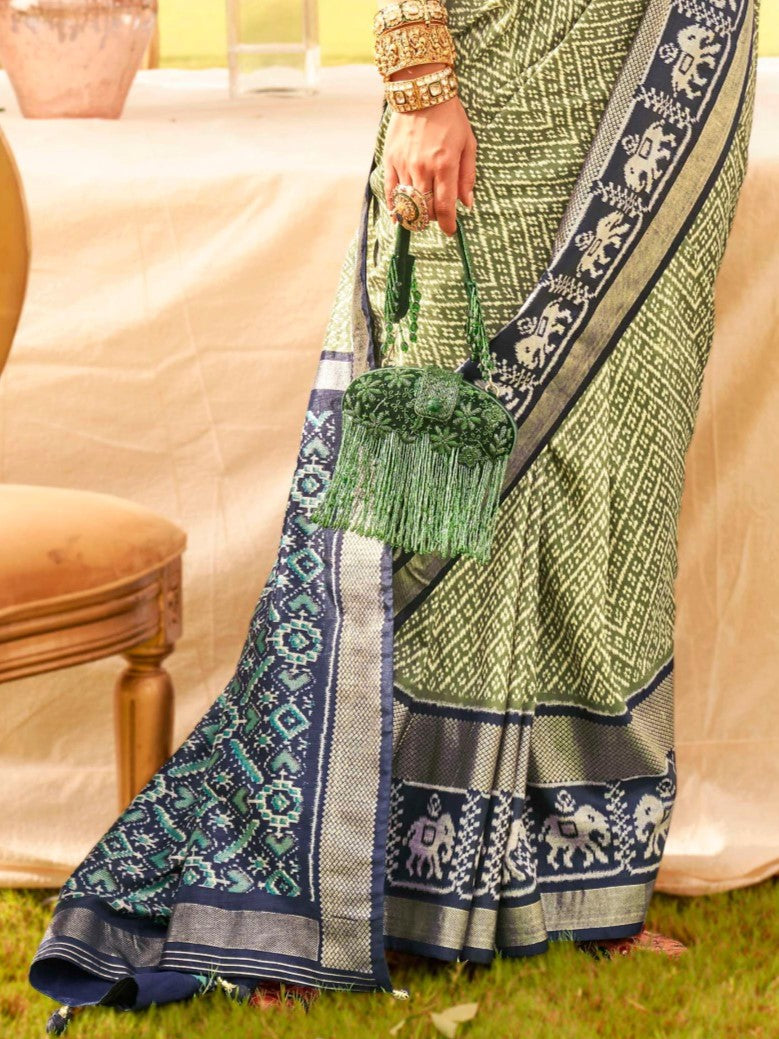 Sage Green and Blue Patola Saree