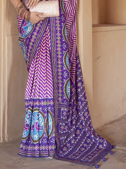 Plum Violet Patola Saree