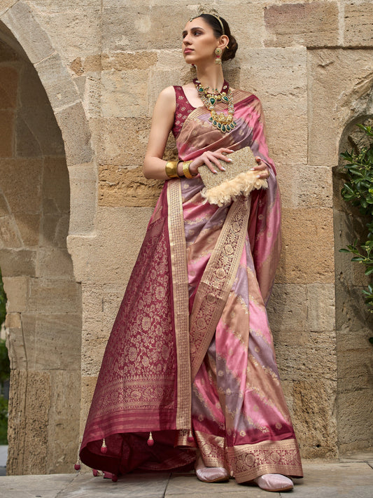 Maroon with Multicolor Banarasi Print Soft Silk Saree