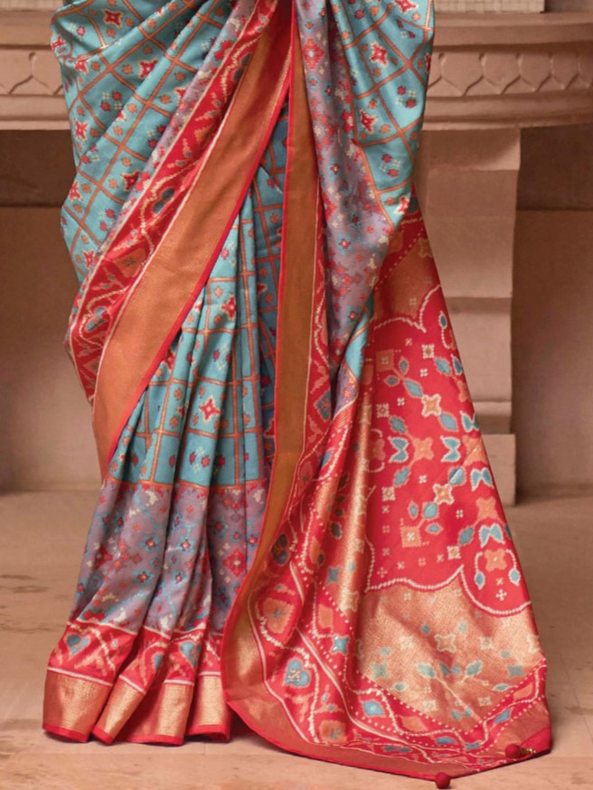 Steel Blue Patola Saree