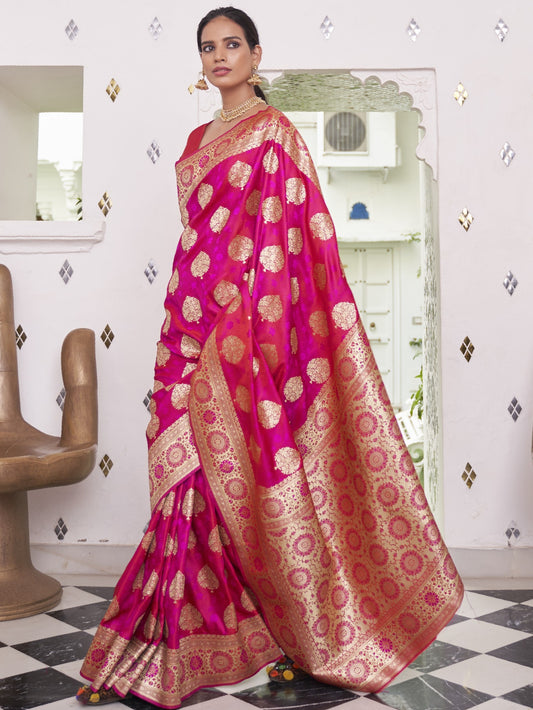 Rani Pink Satin Silk Banarasi Saree