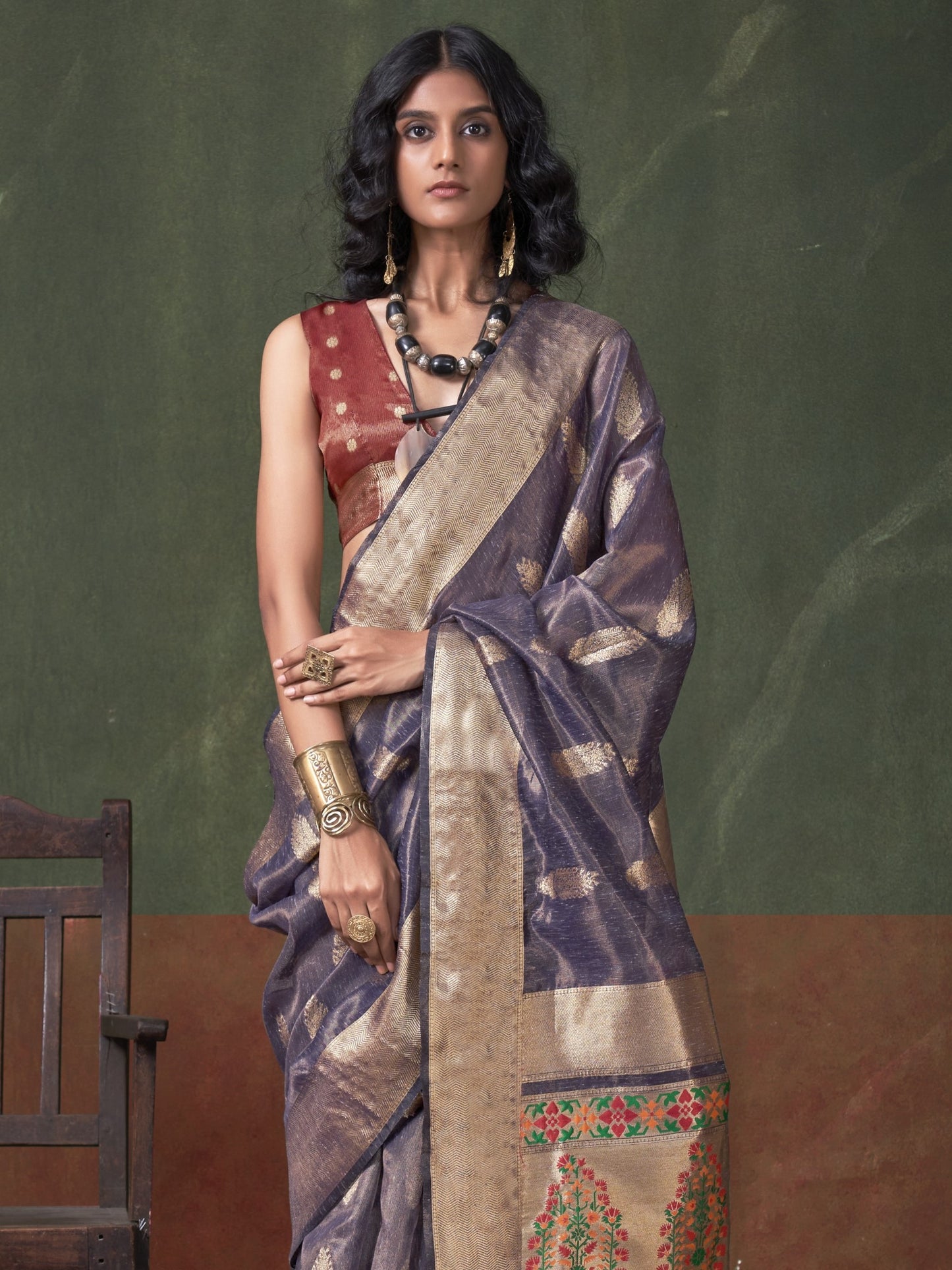 Unique Purple Woven Paithani Tissue Silk Saree