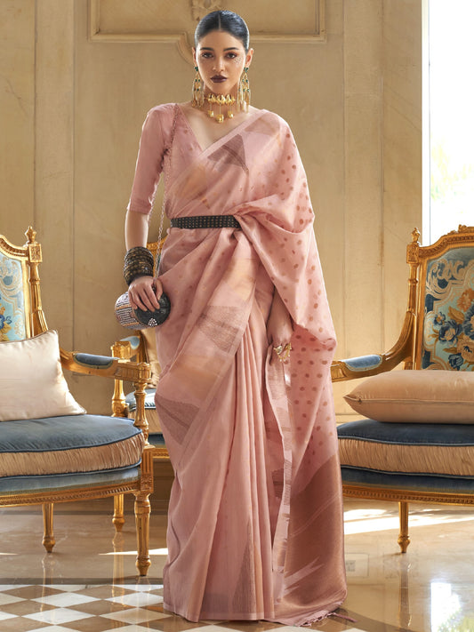 Pastel Peach Tissue Silk Saree