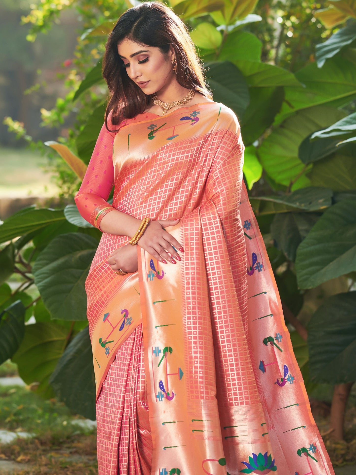 Cosmos Pink Paithani Saree