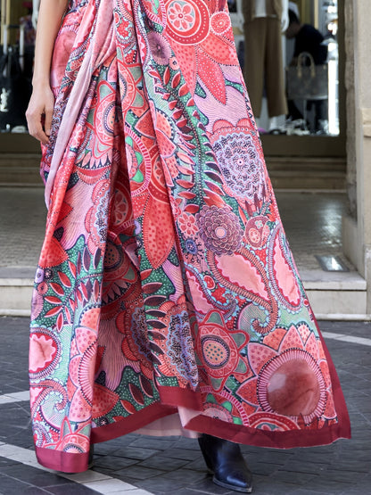 Multicolor Satin Crepe Printed Saree