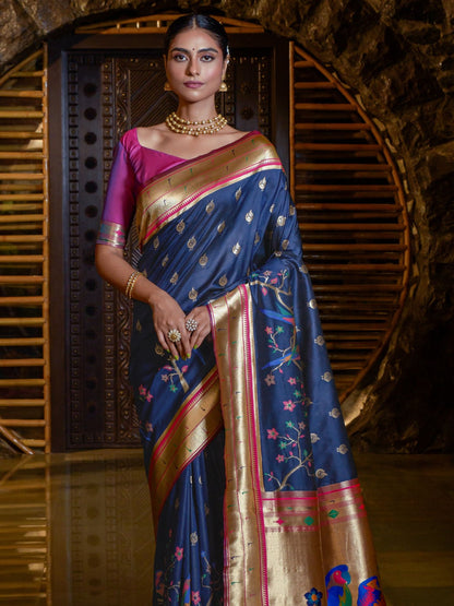 Deep Blue Woven Paithani Saree