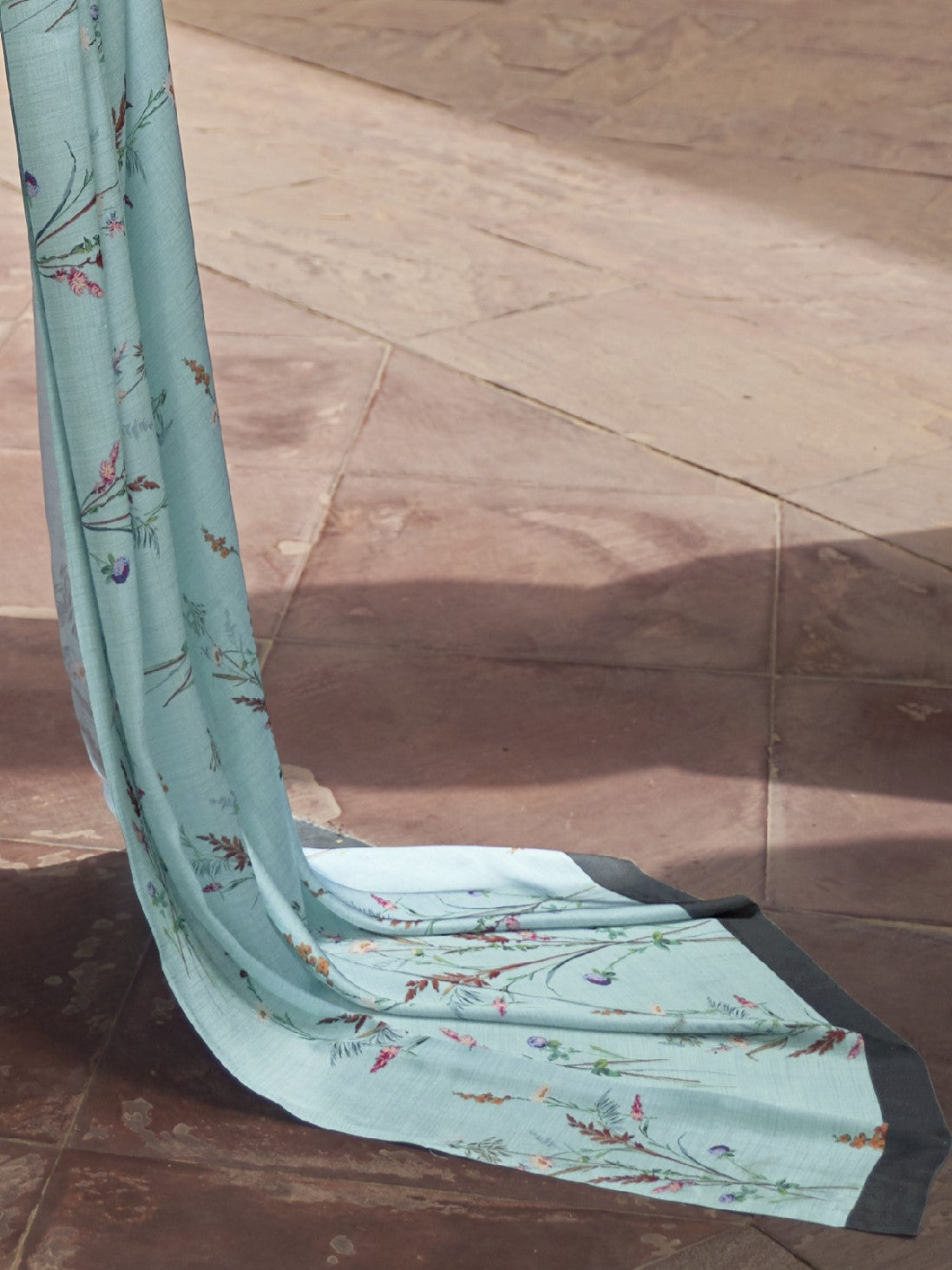 Soft Blue Digital Print Satin Crepe Saree