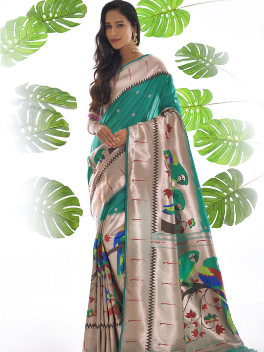 Sea Green Woven Paithani Saree