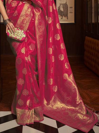 Apple Red Woven Banarasi Saree