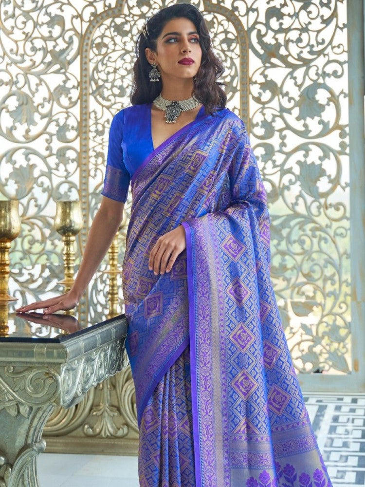 Slate Blue Kanjivaram Saree