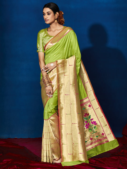 Pastel Green Paithani Saree