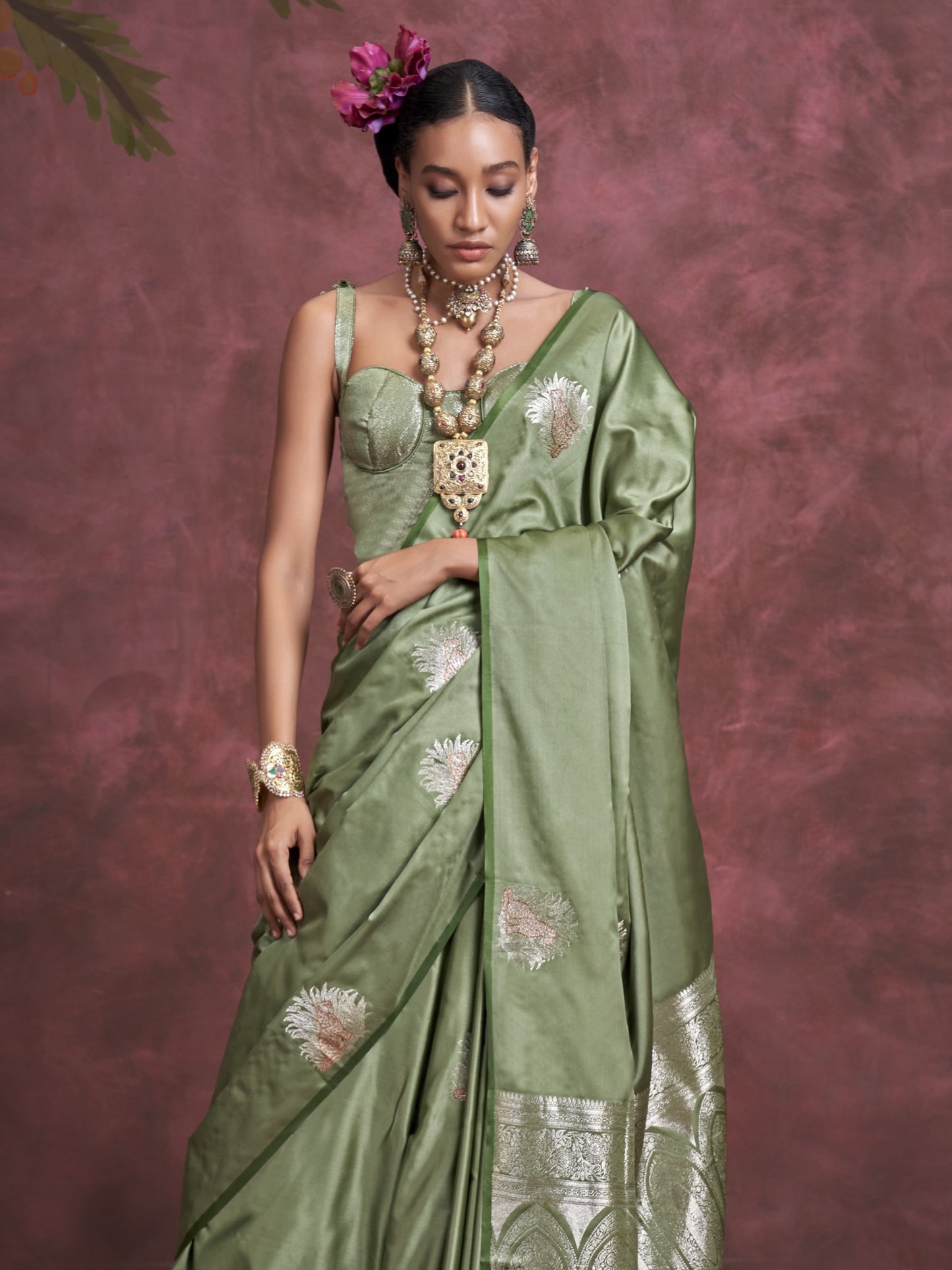 Shamrock Green Woven Banarasi Satin Silk Saree