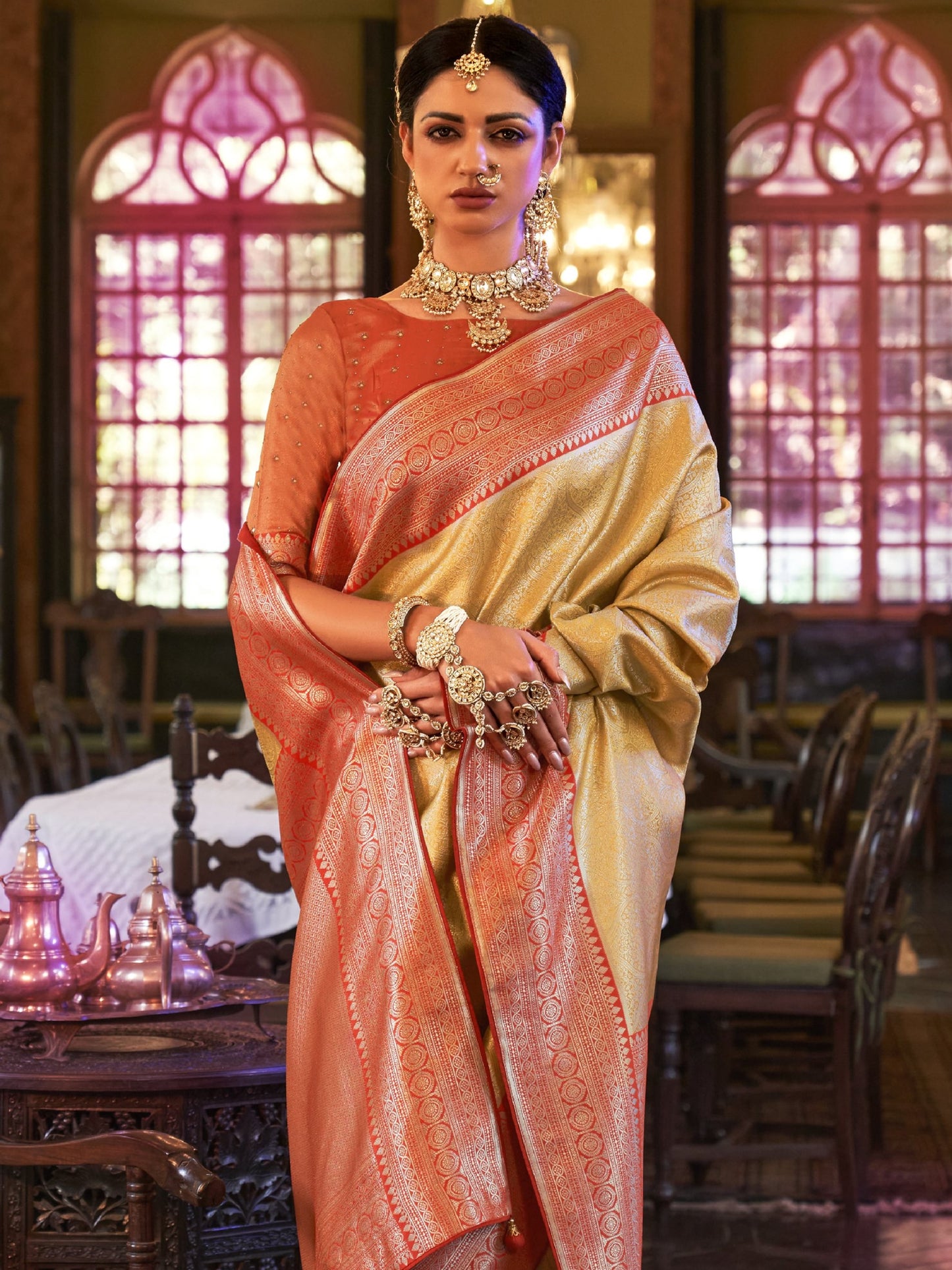 Golden Yellow Kanjivaram Saree