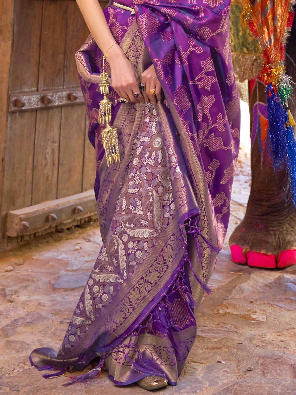 Mauveine Purple Woven Banarasi Saree