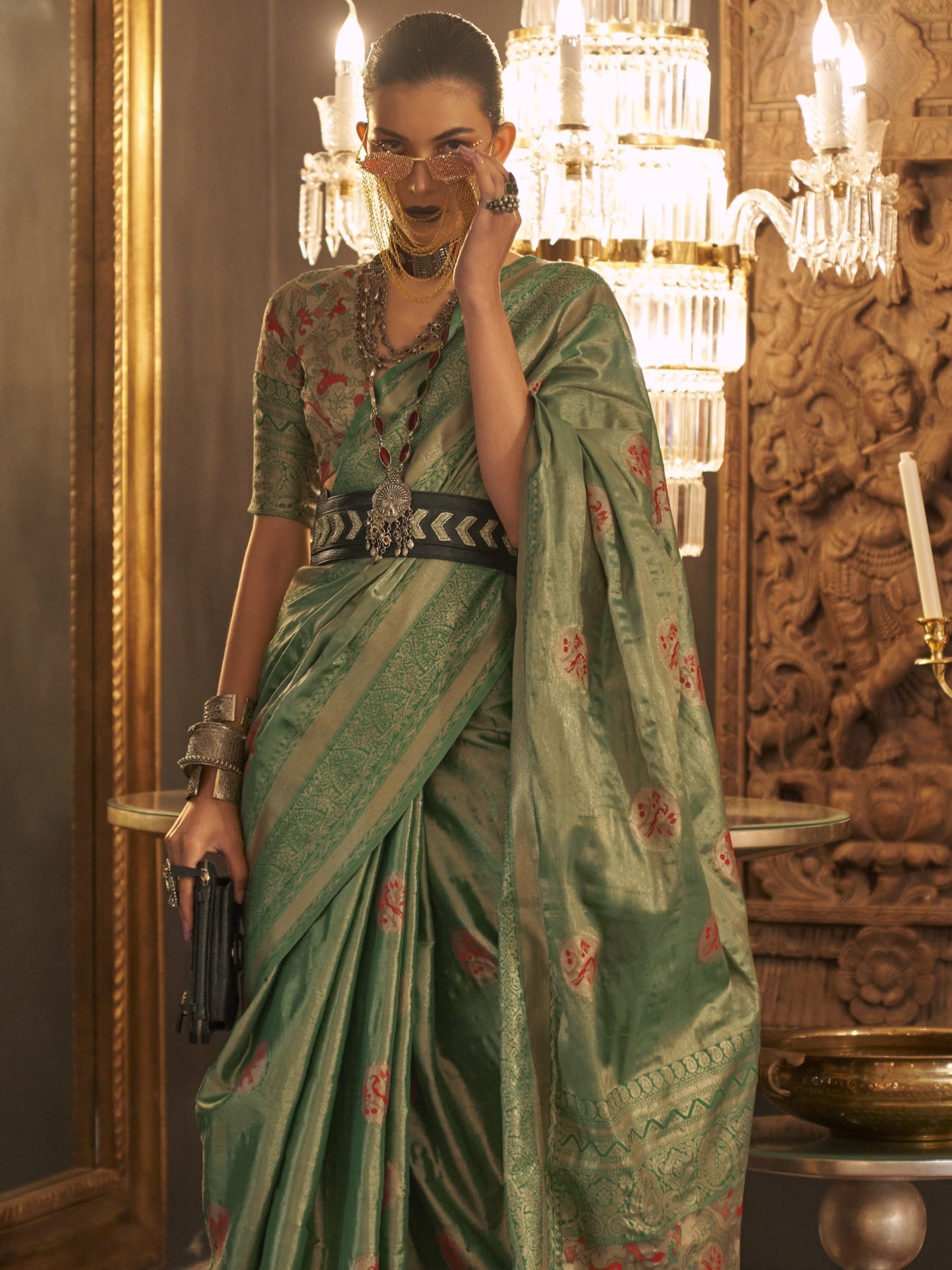 Shamrock Green Woven Banarasi Saree